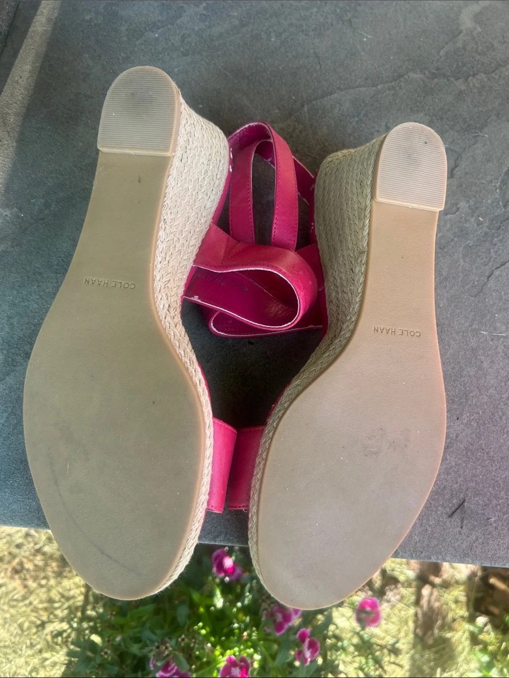 Cole Haan Hot Pink leather Wedge sSandals with rope/espradille style heel